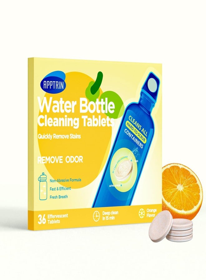apptrin Water Bottle Cleaning Tablets, 36 Pack Bottle Clean Tablet Hydration Bladder Cleansing Tablets,Individually Packed, Orange Flavor - Image 1